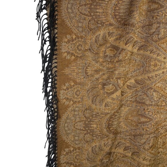 Craigmill 100% Pure New Wool Paisley Fringe tapestry throw blanket neutral brown - Picture 4 of 8